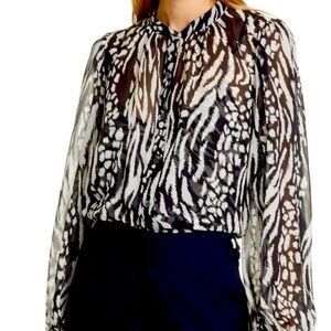 Veronica Beard Ashlynn Stripe & Spot Print 100% Silk Blouse With Camisole